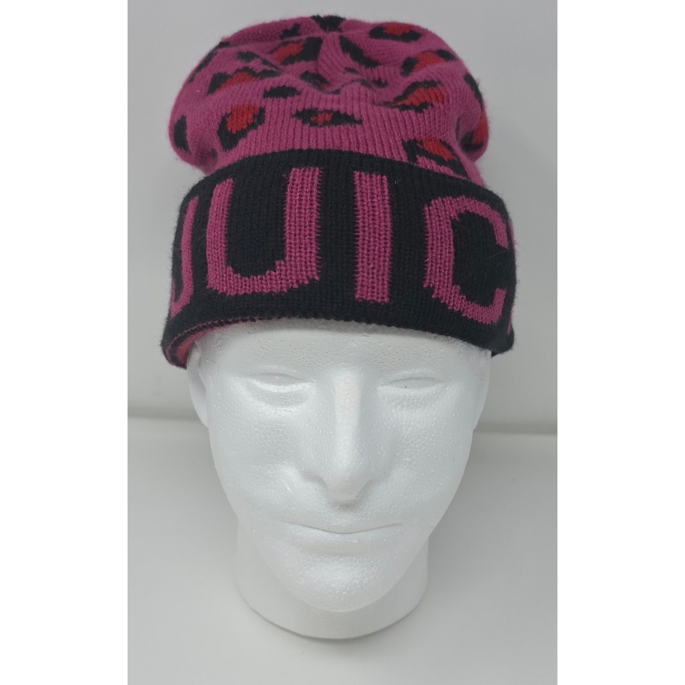 Juicy Couture Pink Leopard Print‎ Knit Beanie Hat Womens One Size